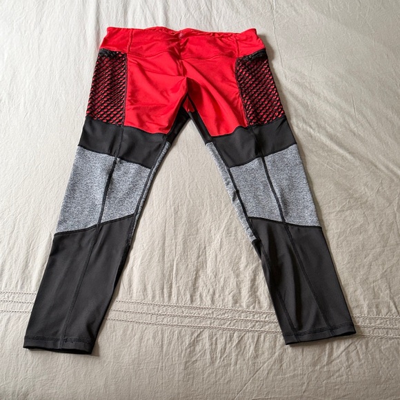 Reflex Pants - REFLEX Large sporty tights, red m black grey and mesh Colorblock Leggings